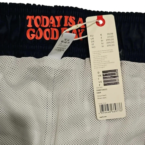 Esprit Men Size Medium UK Large Deadstock Vintage White Blue Striped Swim Trunks - Picture 4 of 7